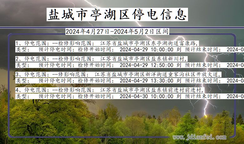 江苏省盐城亭湖停电通知