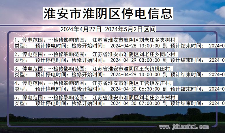 江苏省淮安淮阴停电通知