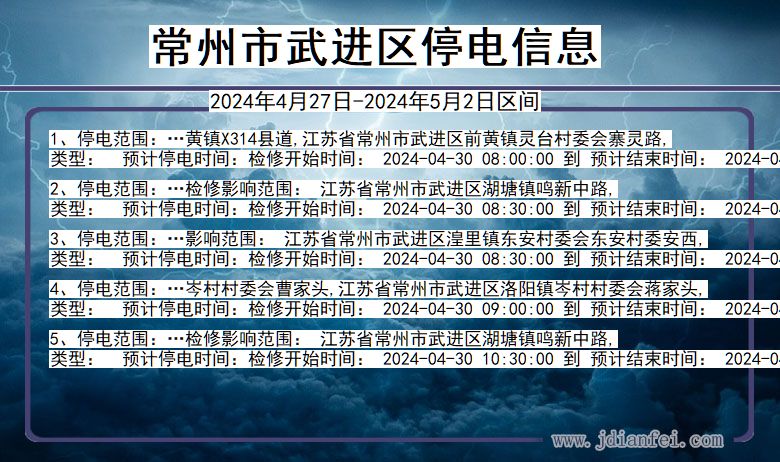 江苏省常州武进停电通知