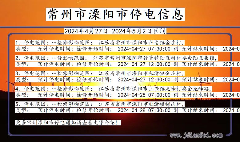 江苏省常州溧阳停电通知