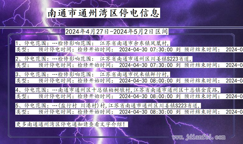 江苏省南通通州湾停电通知