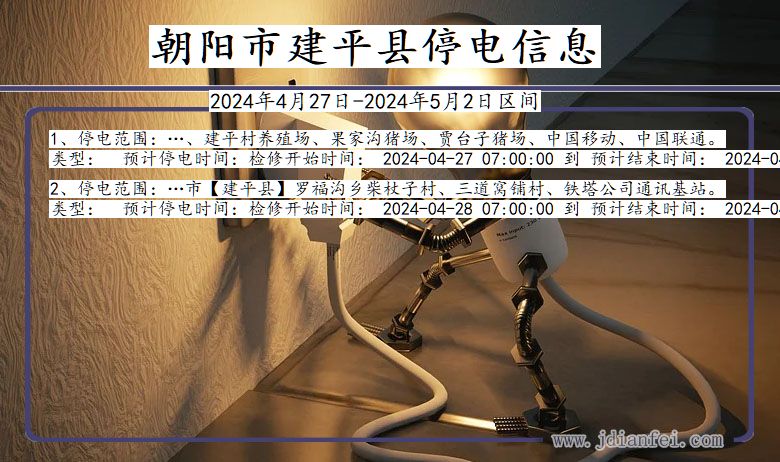 辽宁省朝阳建平停电通知