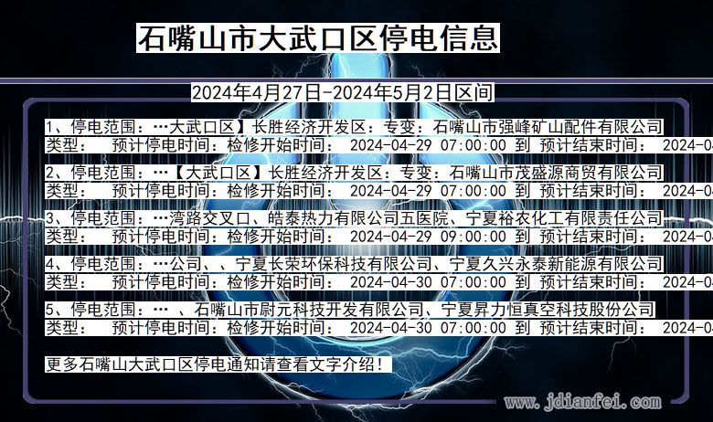 宁夏回族自治区石嘴山大武口停电通知