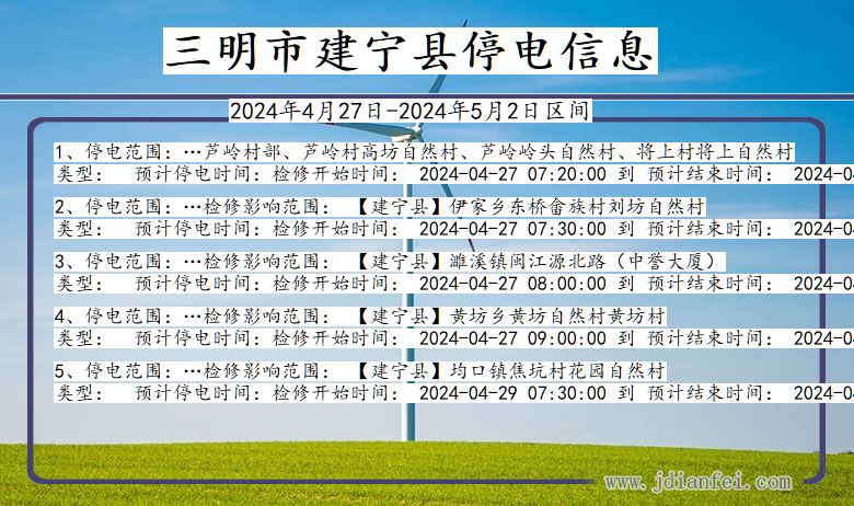 福建省三明建宁停电通知