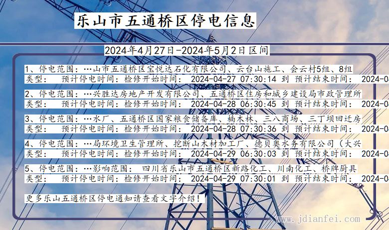 四川省乐山五通桥停电通知