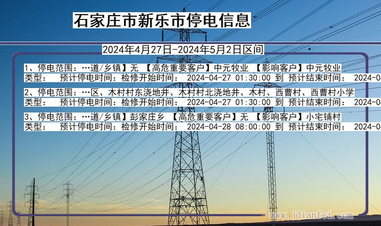 河北省石家庄新乐停电通知