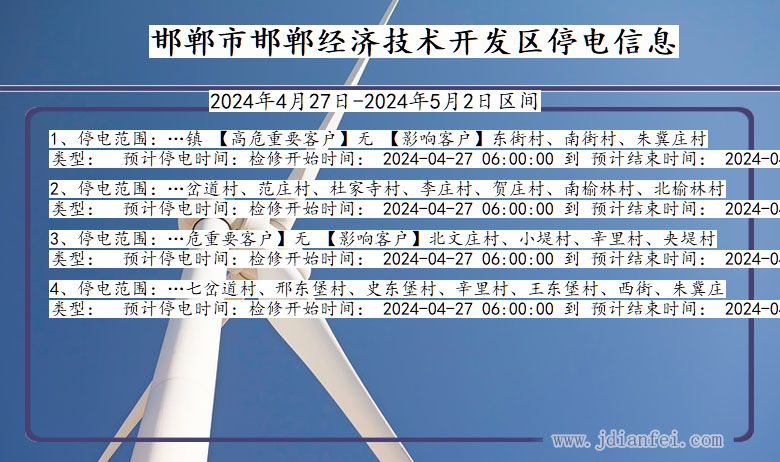 河北省邯郸邯郸经济技术开发停电通知