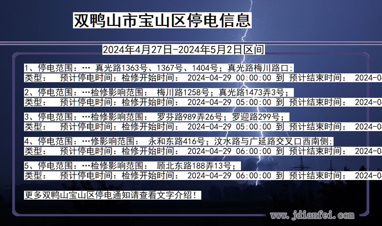 黑龙江省双鸭山宝山停电通知