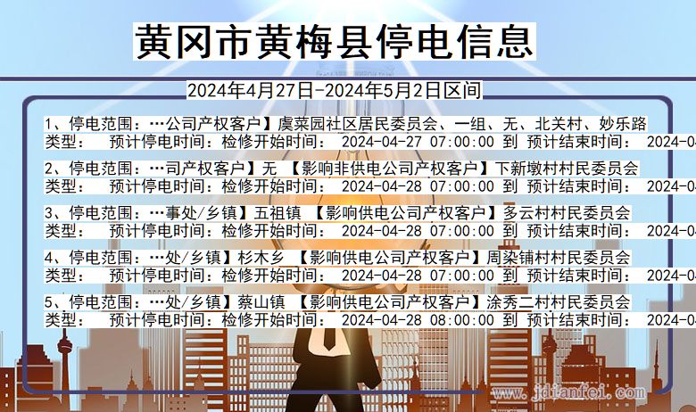 湖北省黄冈黄梅停电通知