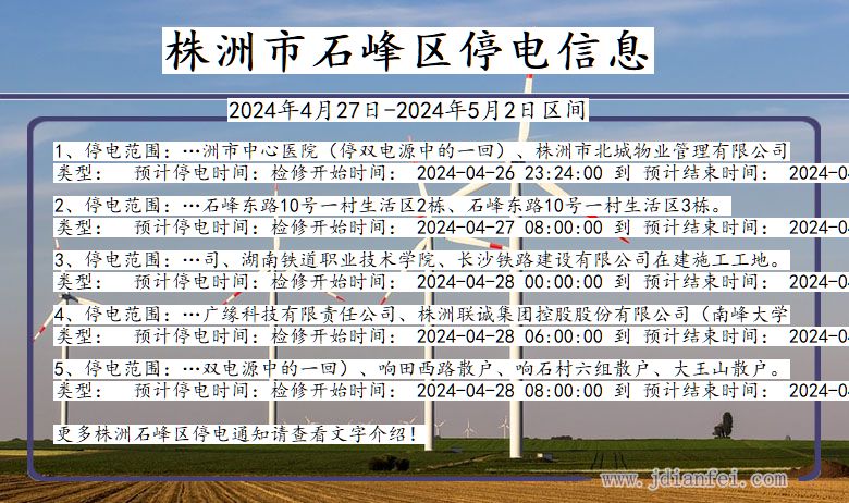 湖南省株洲石峰停电通知