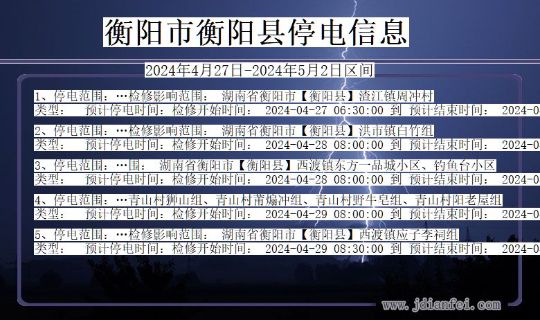 湖南省衡阳衡阳停电通知