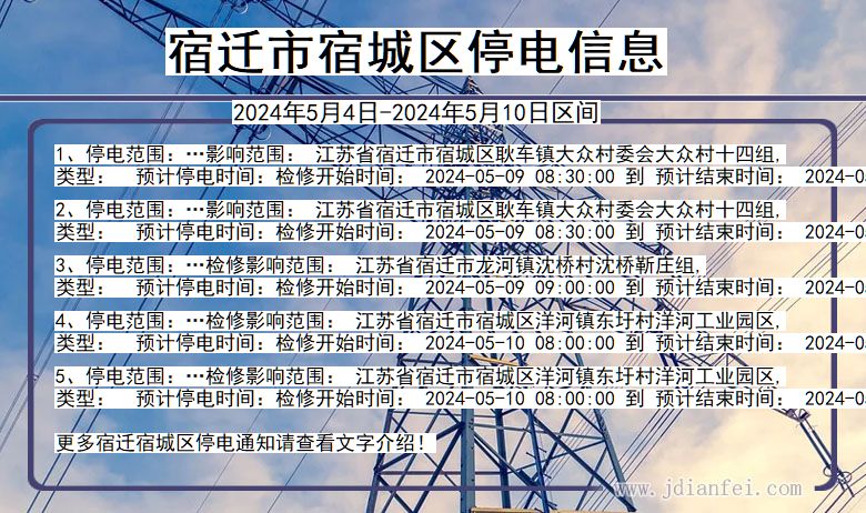 江苏省宿迁宿城停电通知