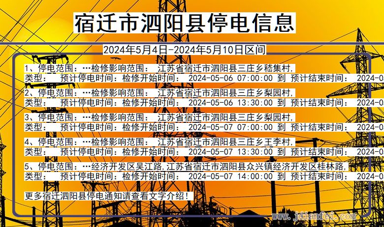 宿迁泗阳停电通知 江苏省宿迁泗阳停电通知
