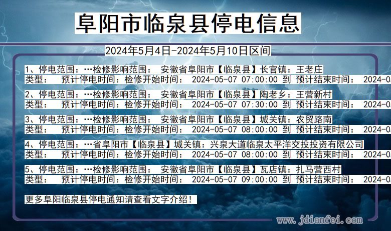 安徽省阜阳临泉停电通知