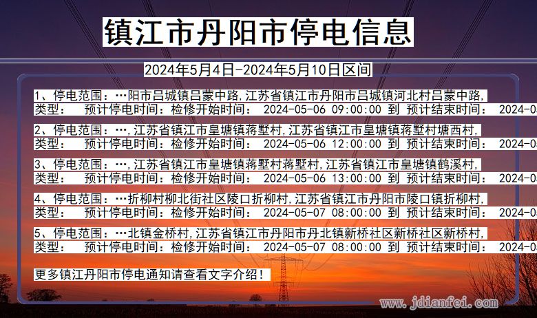 江苏省镇江丹阳停电通知