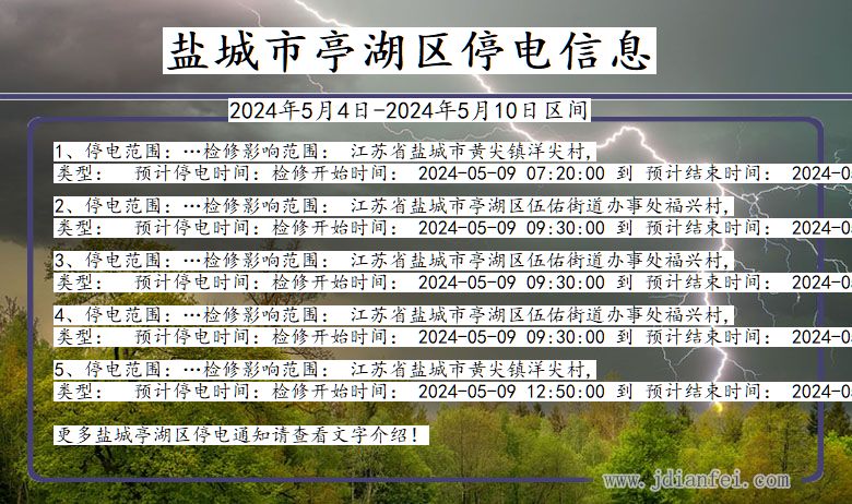 江苏省盐城亭湖停电通知