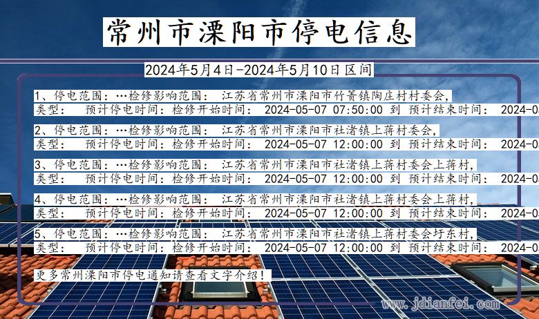 江苏省常州溧阳停电通知