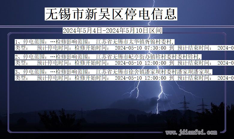 江苏省无锡新吴停电通知