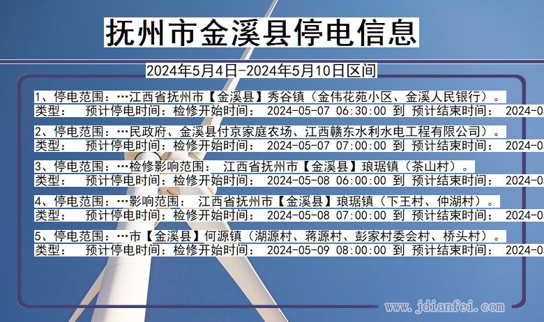 江西省抚州金溪停电通知