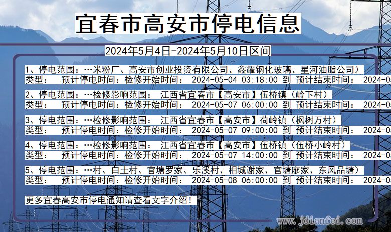 江西省宜春高安停电通知