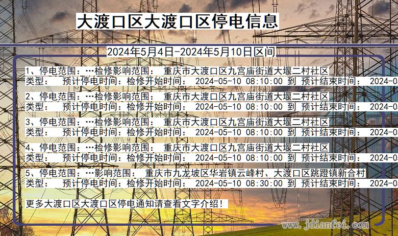 重庆市大渡口区大渡口停电通知