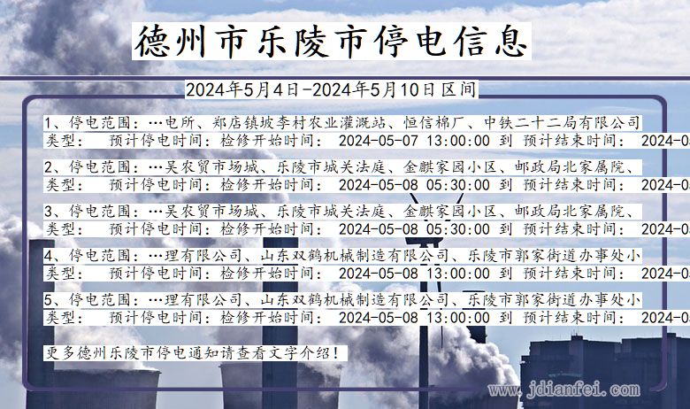 山东省德州乐陵停电通知