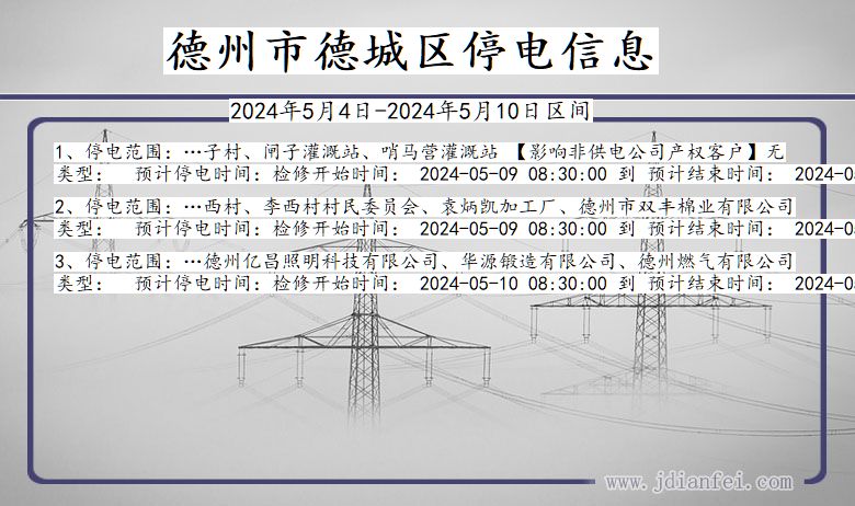 山东省德州德城停电通知