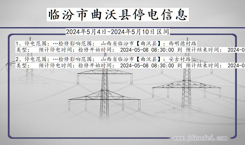 山西省临汾曲沃停电通知