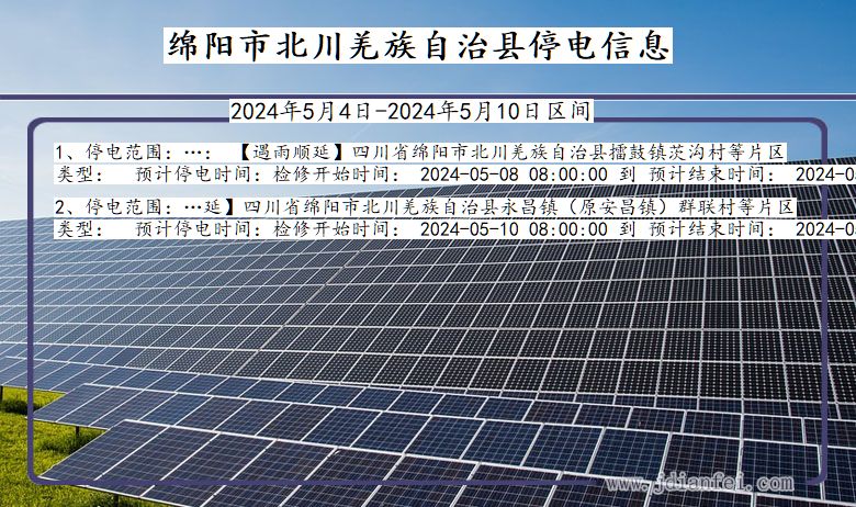 四川省绵阳北川羌族自治停电通知