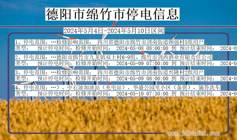 四川省德阳绵竹停电通知