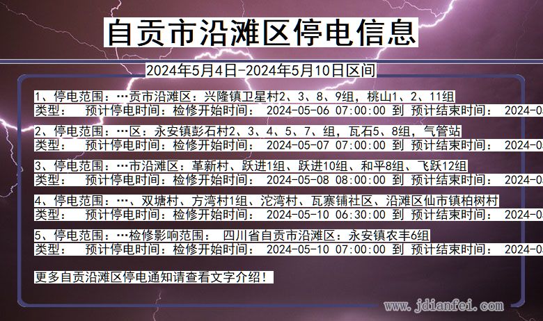 四川省自贡沿滩停电通知