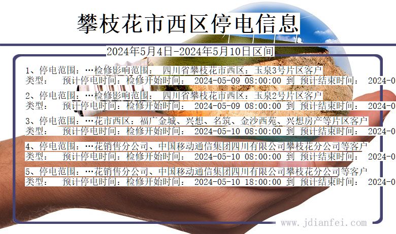 四川省攀枝花西区停电通知