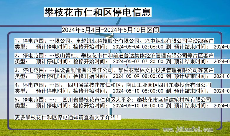 四川省攀枝花仁和停电通知