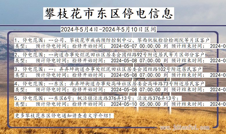 四川省攀枝花东区停电通知