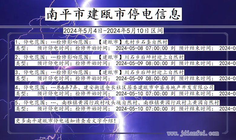 福建省南平建瓯停电通知