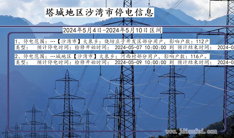 新疆维吾尔自治区塔城地区沙湾停电通知