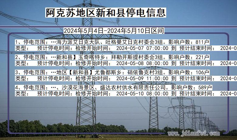 新疆维吾尔自治区阿克苏地区新和停电通知