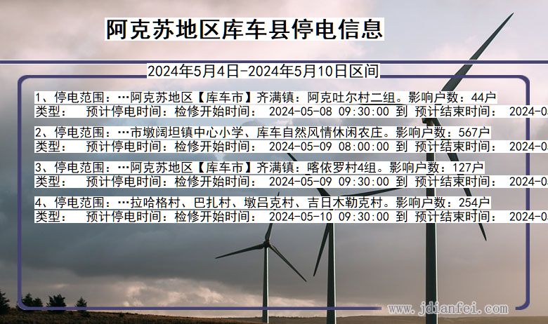 新疆维吾尔自治区阿克苏地区库车停电通知