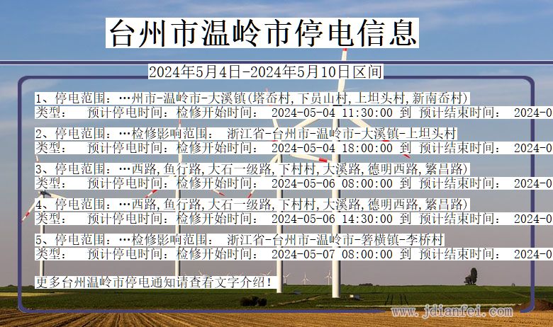 浙江省台州温岭停电通知