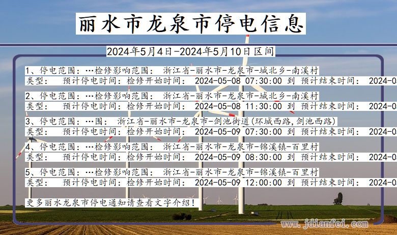 浙江省丽水龙泉停电通知