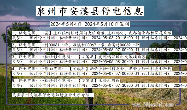 福建省泉州安溪停电通知