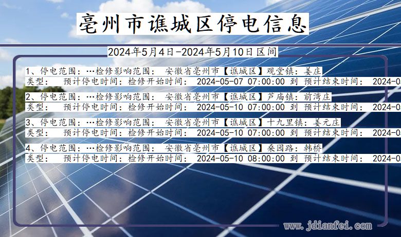 安徽省亳州谯城停电通知