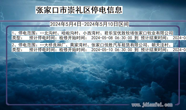 河北省张家口崇礼停电通知