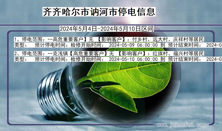 黑龙江省齐齐哈尔讷河停电通知