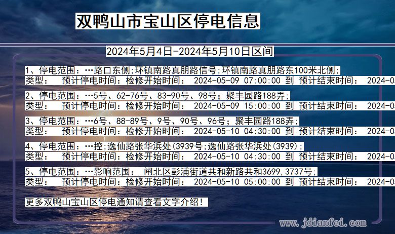 黑龙江省双鸭山宝山停电通知