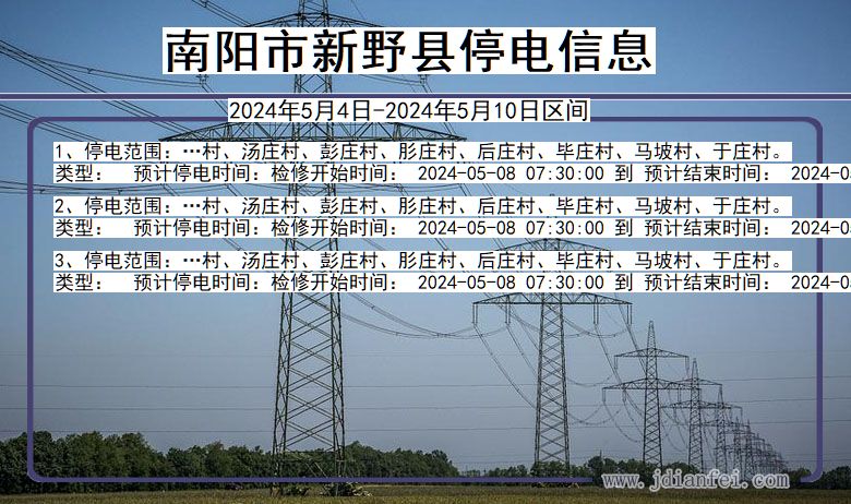 河南省南阳新野停电通知