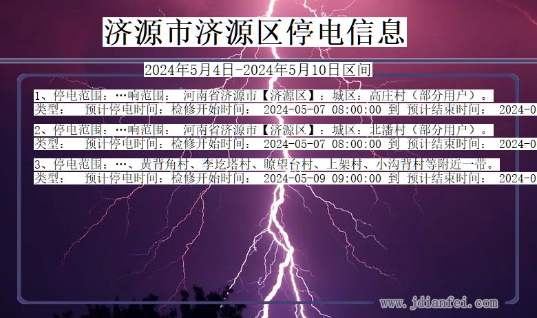 河南省济源济源停电通知