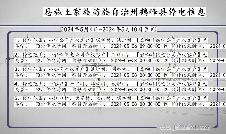 湖北省恩施鹤峰停电通知