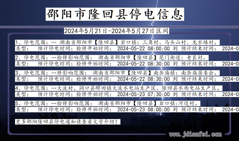 湖南省邵阳隆回停电通知