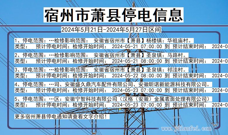 安徽省宿州萧县停电通知